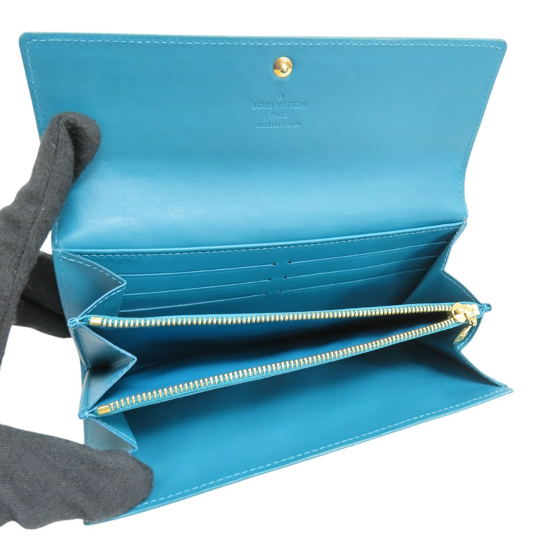 藍色 漆皮 Sarah 扣式 長夾 變色【LOUIS VUITTON LV 路易威登】 M93636-5