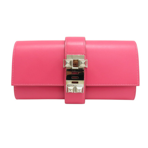 粉色 Swift 牛皮 Medor Clutch 手拿包 □R刻 銀扣【HERMES 愛馬仕】