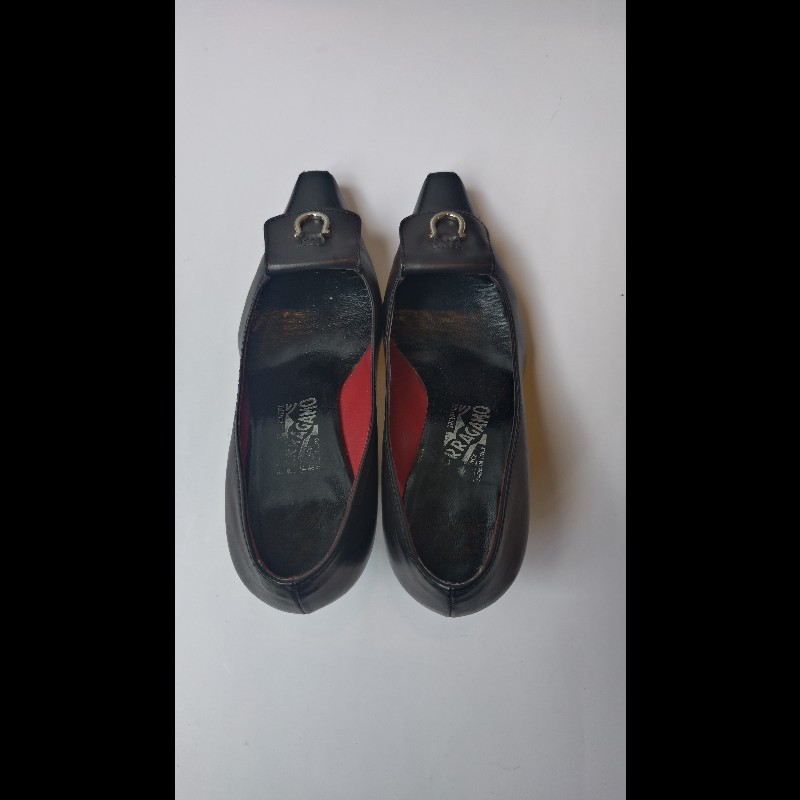 Ferragamo 銀釦頭黑皮高跟女鞋-3