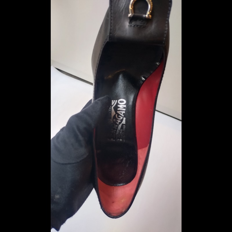 Ferragamo 銀釦頭黑皮高跟女鞋-13