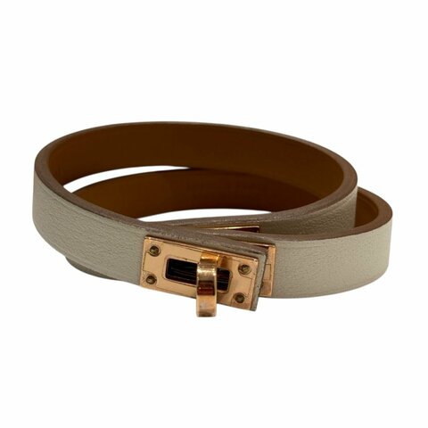 HERMES 愛馬仕 MINI KELLY DOUBLE TOUR 雙圈手環 白色/玫瑰金