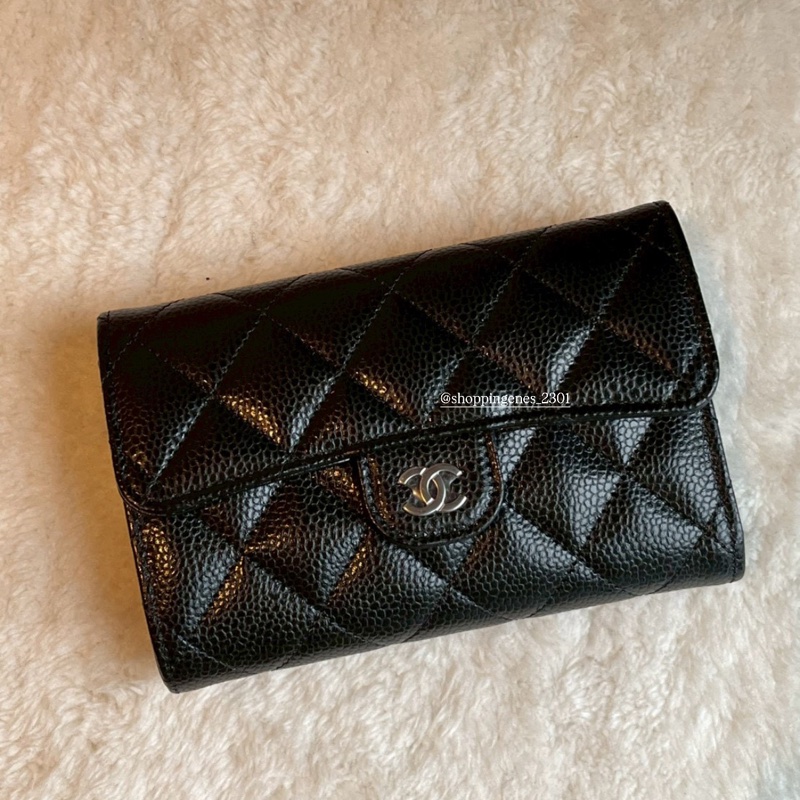 香奈兒 Chanel 經典款 黑銀中夾 荔枝牛皮-2