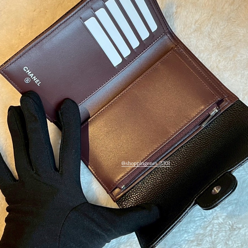 香奈兒 Chanel 經典款 黑銀中夾 荔枝牛皮-8