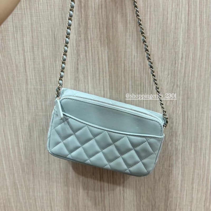 香奈兒 Chanel 手機包 灰藍色-1