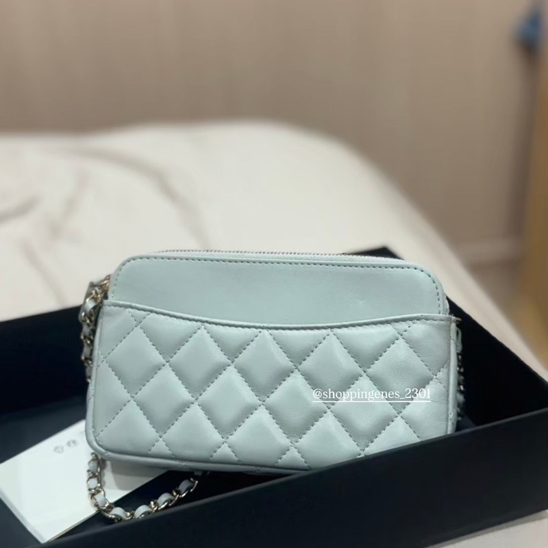 香奈兒 Chanel 手機包 灰藍色-3