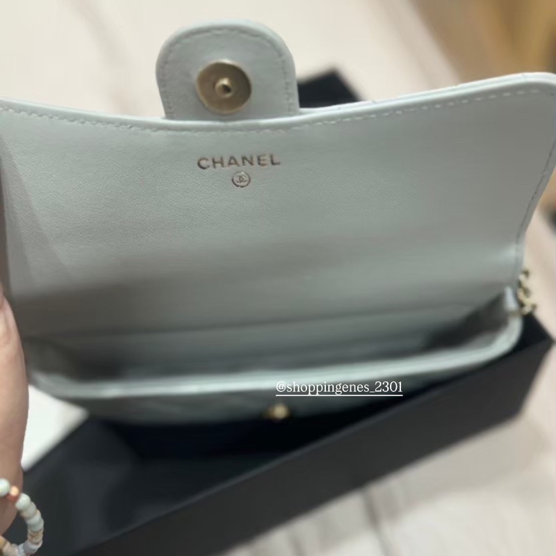 香奈兒 Chanel 手機包 灰藍色-5