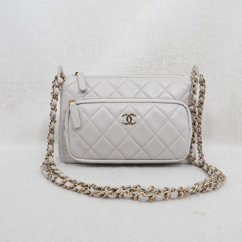 Chanel 25C Purse with chain 香奈兒淺灰色鏈條單肩包斜挎包相機包郵差包