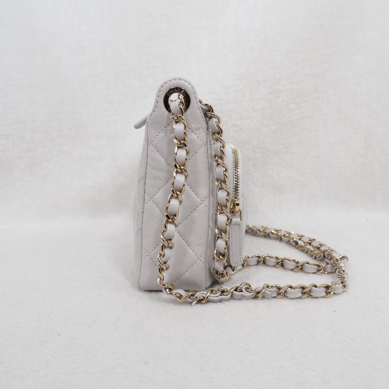 Chanel 25C Purse with chain 香奈兒淺灰色鏈條單肩包斜挎包相機包郵差包-1