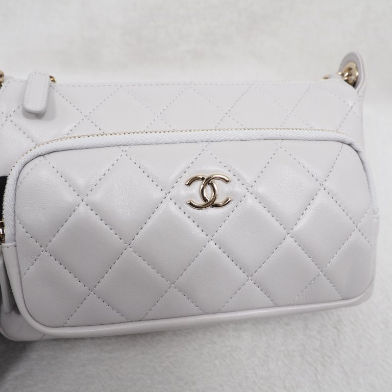 Chanel 25C Purse with chain 香奈兒淺灰色鏈條單肩包斜挎包相機包郵差包-6