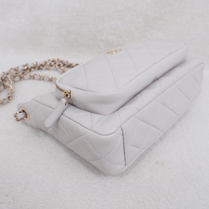 Chanel 25C Purse with chain 香奈兒淺灰色鏈條單肩包斜挎包相機包郵差包-10