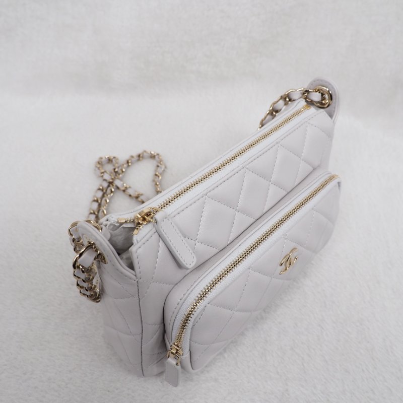 Chanel 25C Purse with chain 香奈兒淺灰色鏈條單肩包斜挎包相機包郵差包-15
