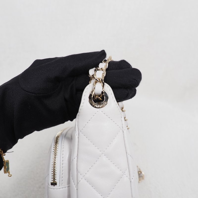 Chanel 25C Purse with chain 香奈兒淺灰色鏈條單肩包斜挎包相機包郵差包-22