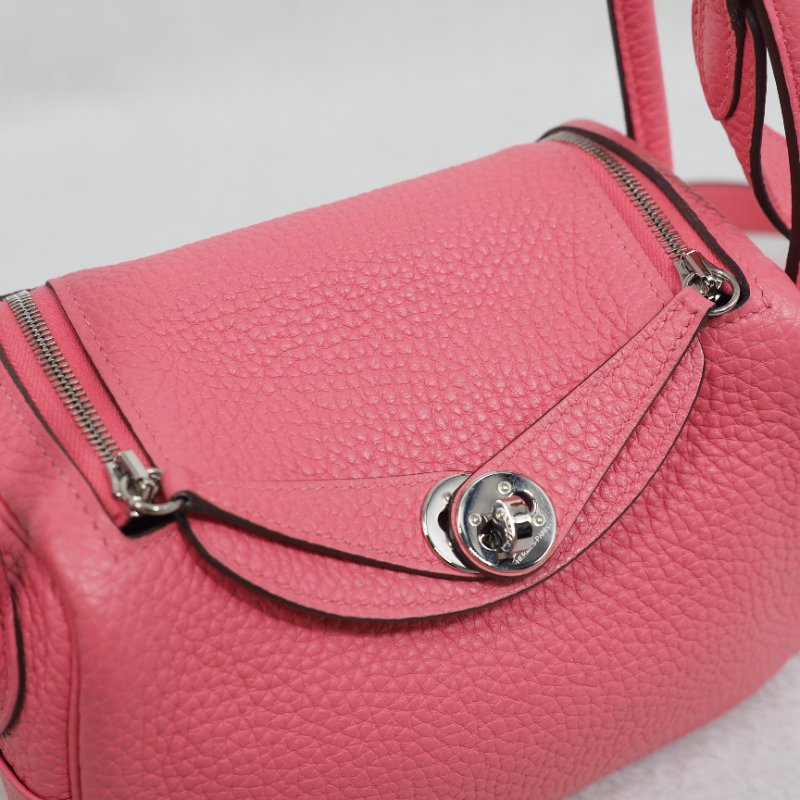 Hermes Mini Lindy 8W 愛馬仕唇膏粉杜鵑粉銀扣 一代 Z刻-4