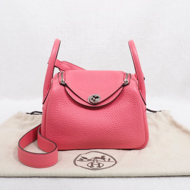 Hermes Mini Lindy 8W 愛馬仕唇膏粉杜鵑粉銀扣 一代 Z刻-6