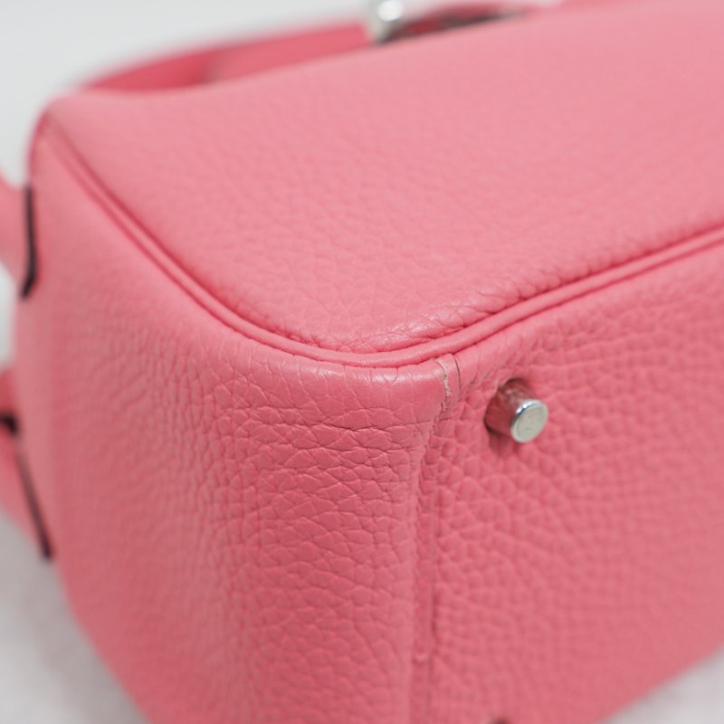 Hermes Mini Lindy 8W 愛馬仕唇膏粉杜鵑粉銀扣 一代 Z刻-11