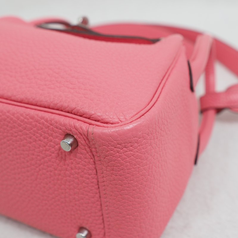 Hermes Mini Lindy 8W 愛馬仕唇膏粉杜鵑粉銀扣 一代 Z刻-12