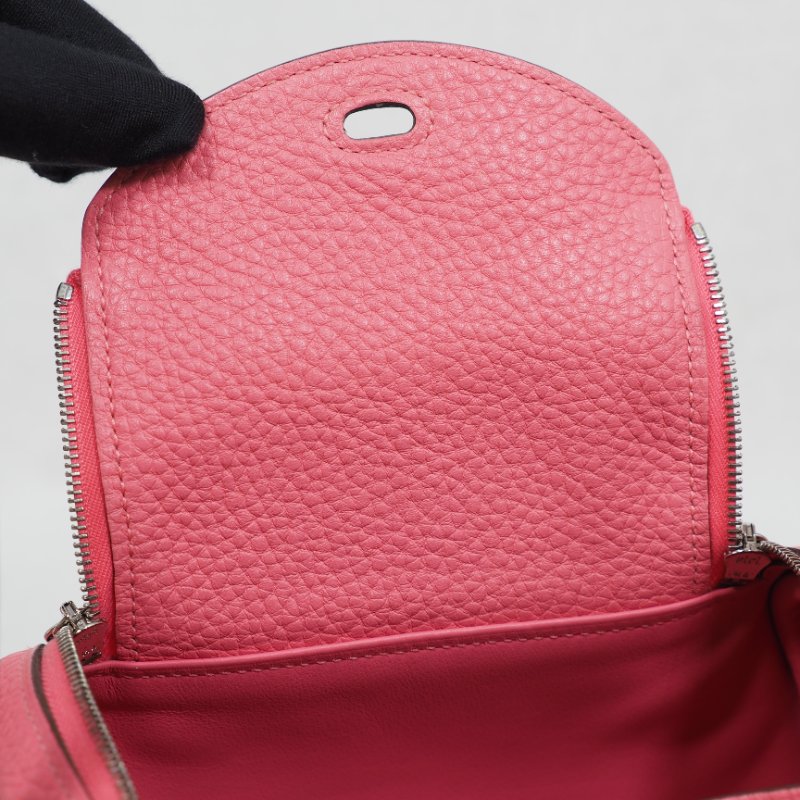 Hermes Mini Lindy 8W 愛馬仕唇膏粉杜鵑粉銀扣 一代 Z刻-15