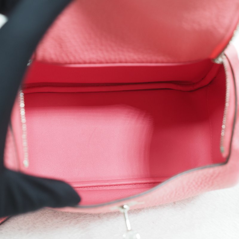 Hermes Mini Lindy 8W 愛馬仕唇膏粉杜鵑粉銀扣 一代 Z刻-16