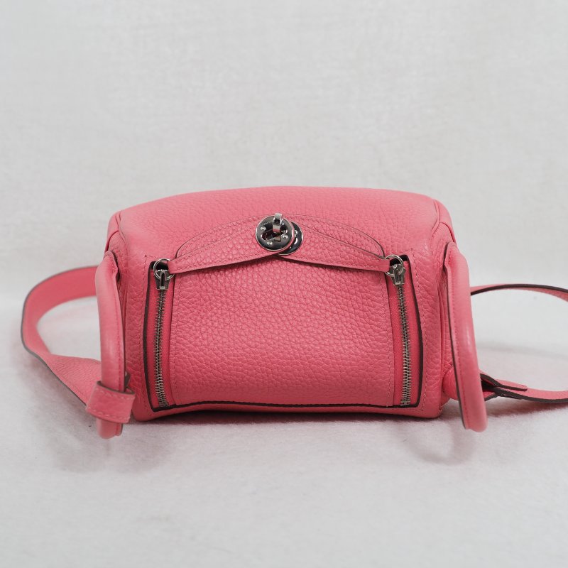 Hermes Mini Lindy 8W 愛馬仕唇膏粉杜鵑粉銀扣 一代 Z刻-22