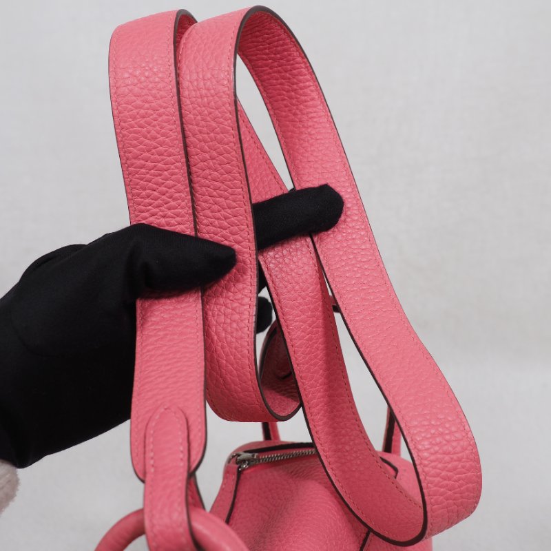 Hermes Mini Lindy 8W 愛馬仕唇膏粉杜鵑粉銀扣 一代 Z刻-29