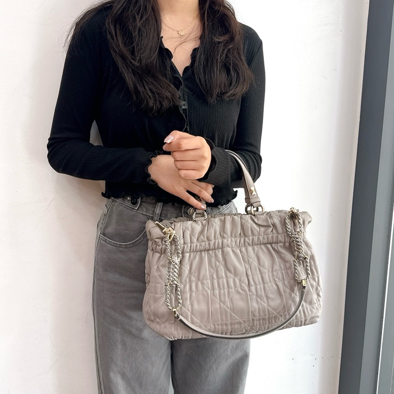 莉亞精品♡ Dior 灰色抓皺小牛皮兩用包 二手-1