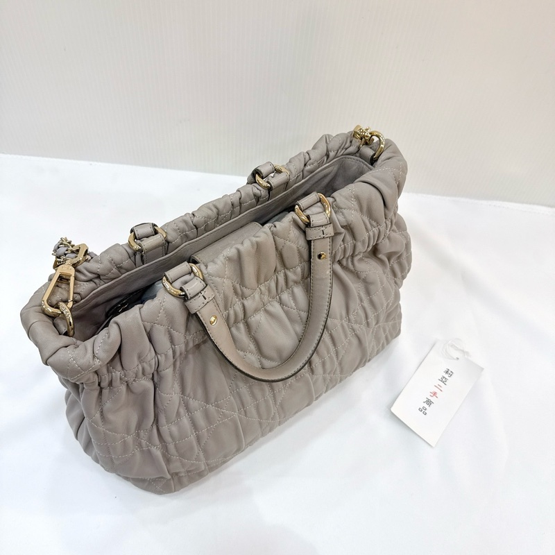 莉亞精品♡ Dior 灰色抓皺小牛皮兩用包 二手-4