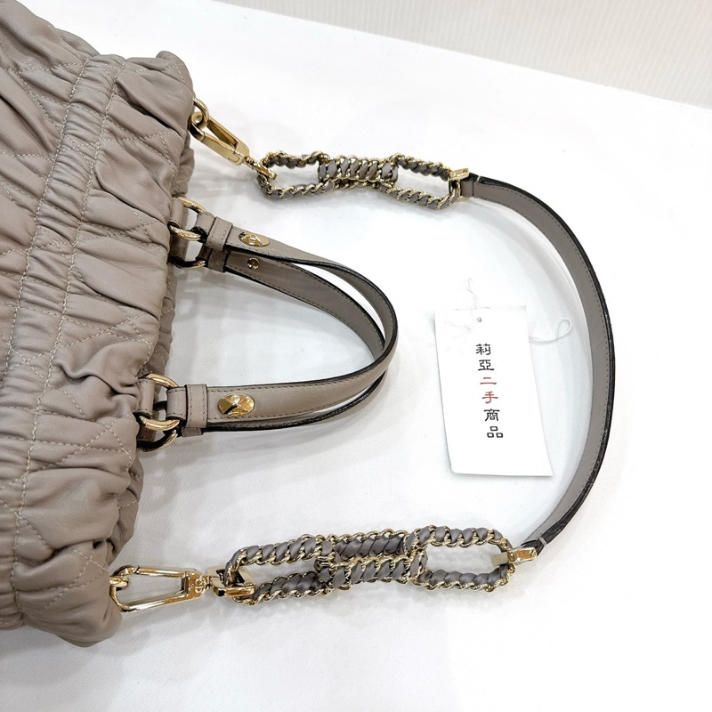 莉亞精品♡ Dior 灰色抓皺小牛皮兩用包 二手-9