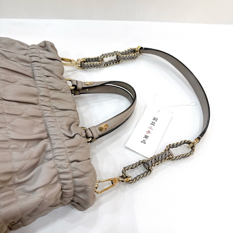 莉亞精品♡ Dior 灰色抓皺小牛皮兩用包 二手-10