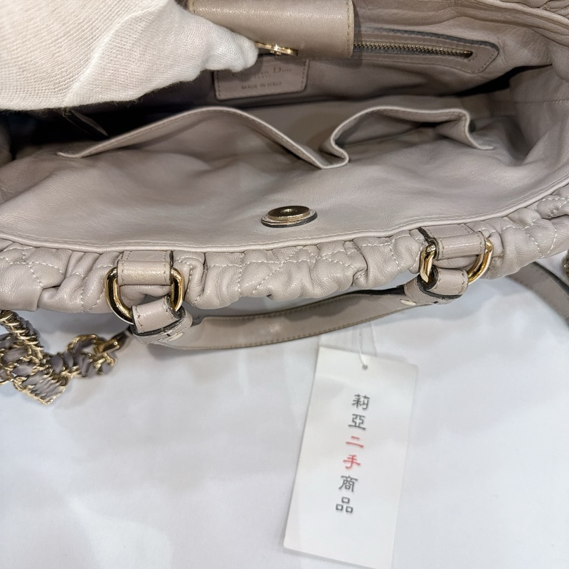 莉亞精品♡ Dior 灰色抓皺小牛皮兩用包 二手-14