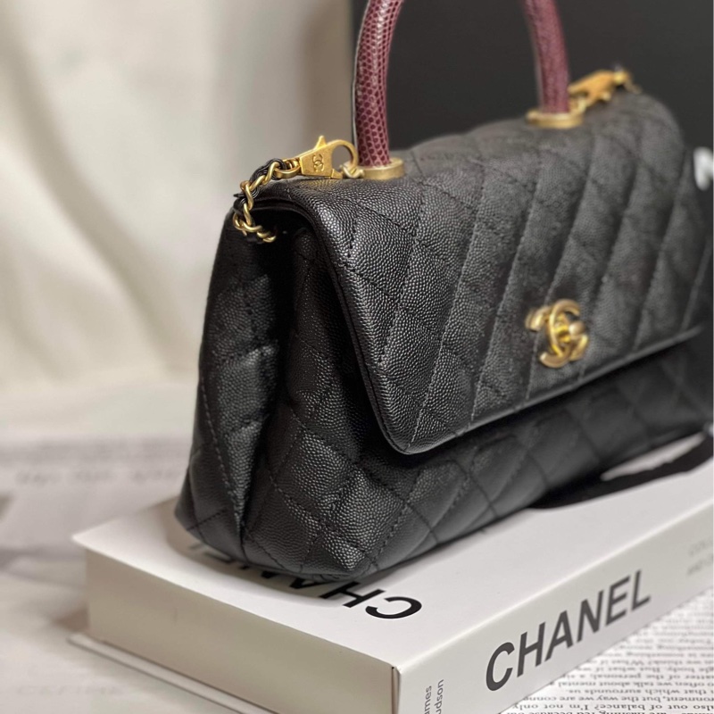 香奈兒(Chanel)Coco Handle蜥蜴皮24黃金尺寸-1