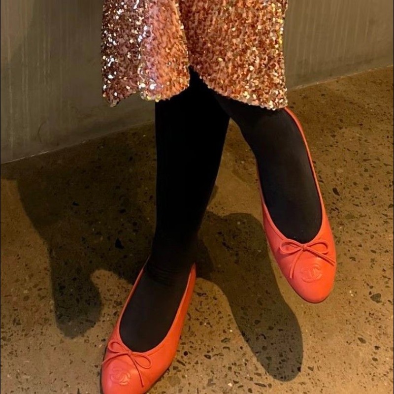 莉亞精品♡Chanel 橘紅蝴蝶結娃娃鞋 尺碼38 近新閒置-2