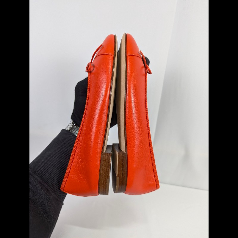 莉亞精品♡Chanel 橘紅蝴蝶結娃娃鞋 尺碼38 近新閒置-7