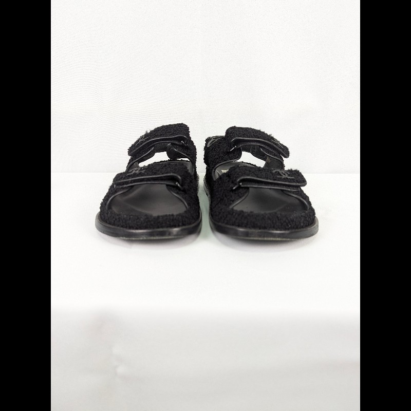 莉亞精品♡Chanel 毛呢魔鬼氈涼拖鞋 尺碼37.5 二手美鞋-3