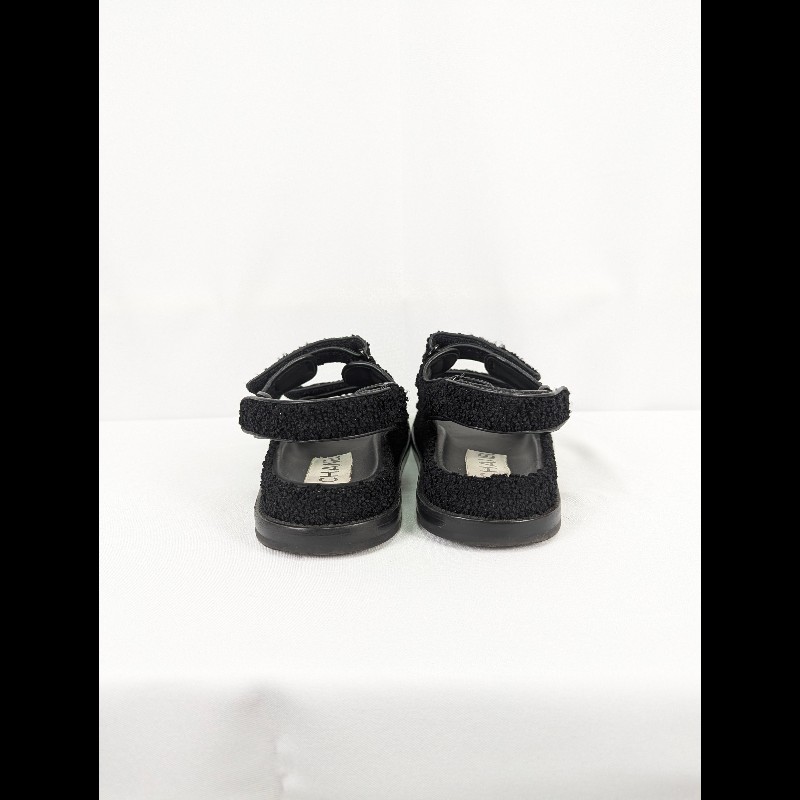 莉亞精品♡Chanel 毛呢魔鬼氈涼拖鞋 尺碼37.5 二手美鞋-4