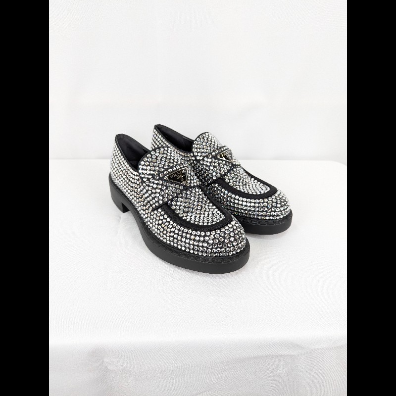 莉亞精品♡Prada 水鑽緞面樂福鞋 尺碼38.5 近新閒置-0