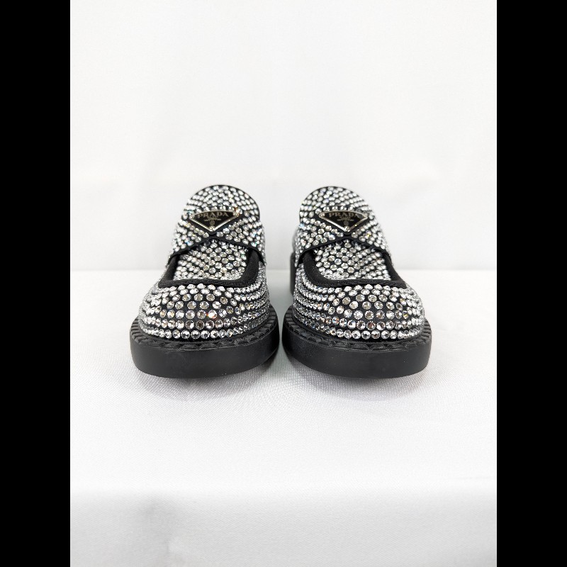 莉亞精品♡Prada 水鑽緞面樂福鞋 尺碼38.5 近新閒置-1