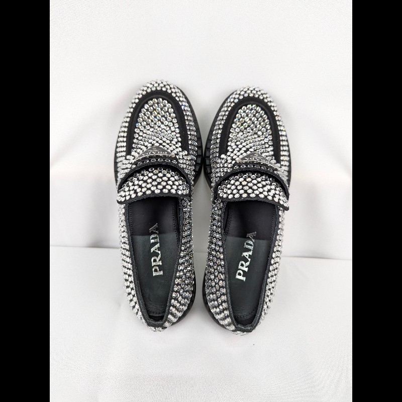 莉亞精品♡Prada 水鑽緞面樂福鞋 尺碼38.5 近新閒置-3