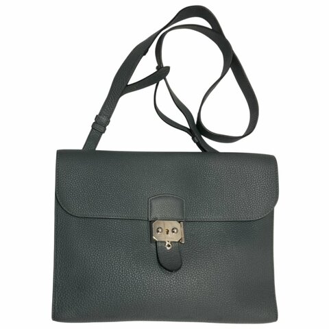 HERMÈS 愛馬仕 MESSENGER 29 肩背包 牛皮 灰綠色 銀釦