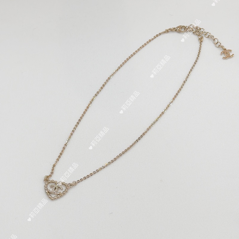 莉亞精品♡ Chanel 水鑽愛心鏤空項鍊 近新美品-2