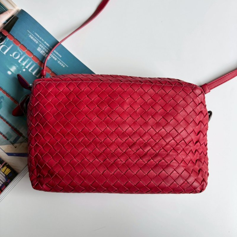 😍超級好裝💖 BV 紅色羊皮編織方形斜背包-0