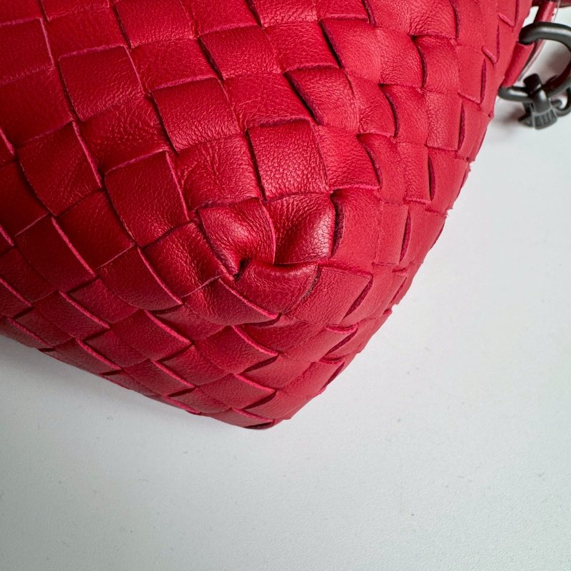 😍超級好裝💖 BV 紅色羊皮編織方形斜背包-4