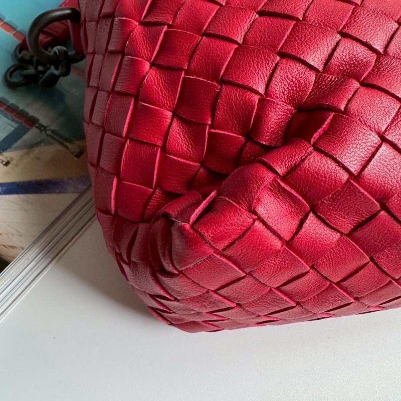 😍超級好裝💖 BV 紅色羊皮編織方形斜背包-5