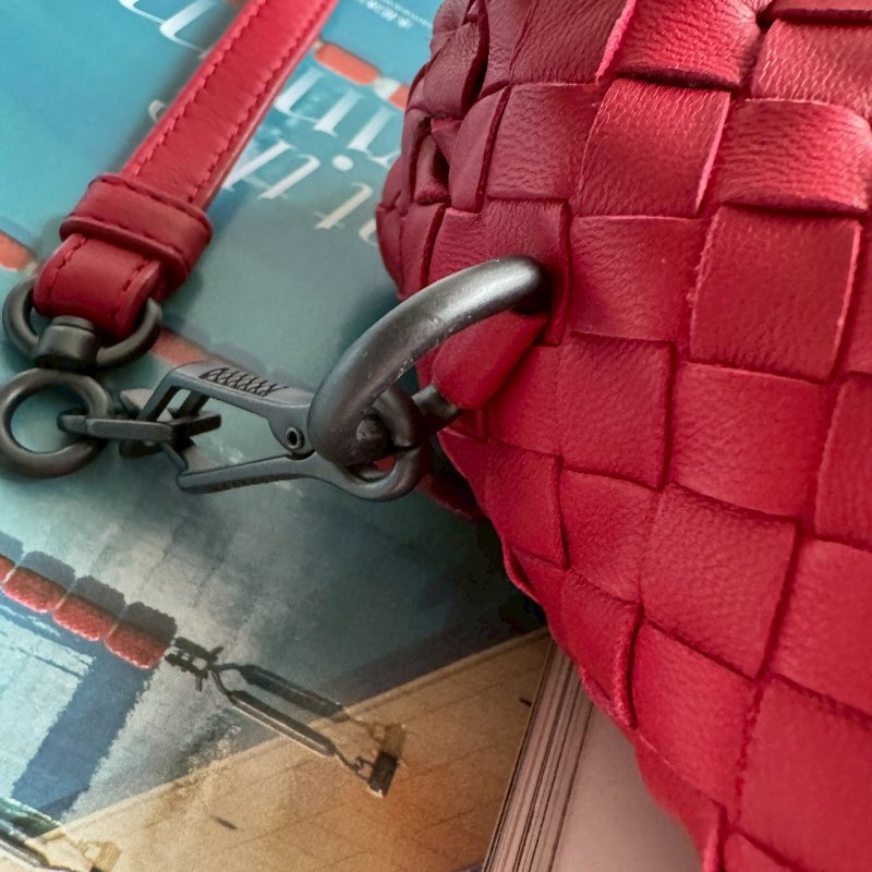 😍超級好裝💖 BV 紅色羊皮編織方形斜背包-6