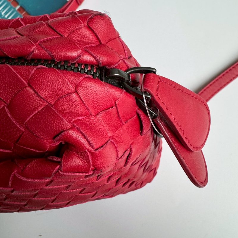😍超級好裝💖 BV 紅色羊皮編織方形斜背包-7