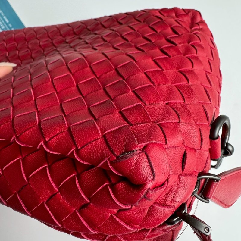 😍超級好裝💖 BV 紅色羊皮編織方形斜背包-10