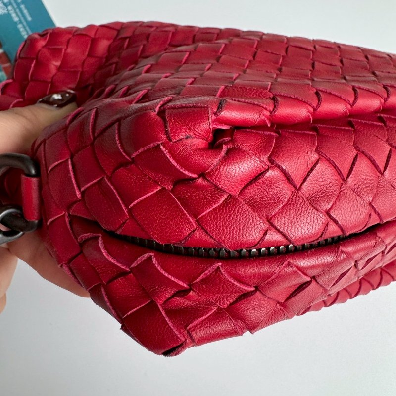 😍超級好裝💖 BV 紅色羊皮編織方形斜背包-13