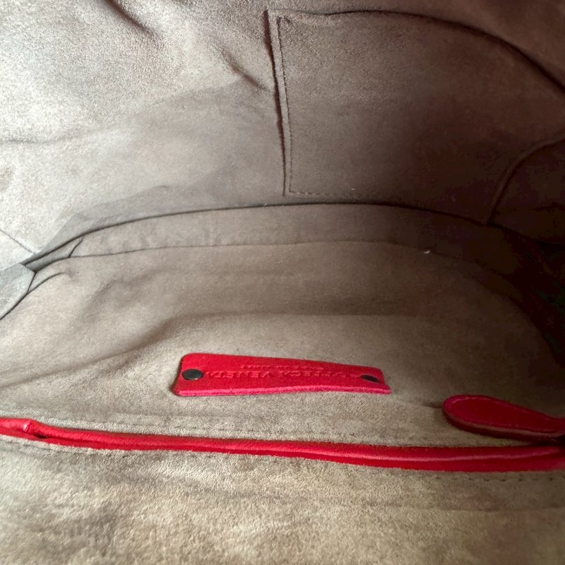 😍超級好裝💖 BV 紅色羊皮編織方形斜背包-14