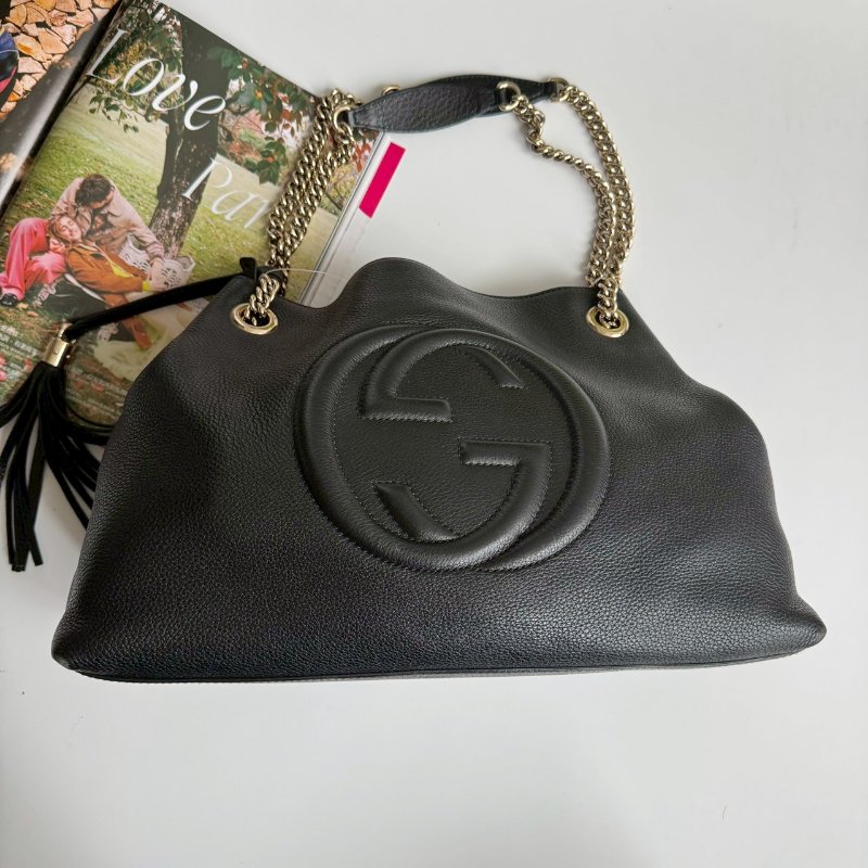 🎊逛街必背 GUCCI 黑色超軟皮革SOHO肩背包-1