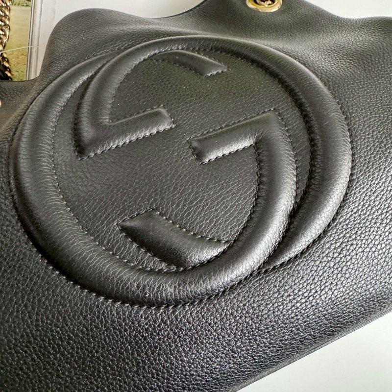 🎊逛街必背 GUCCI 黑色超軟皮革SOHO肩背包-3