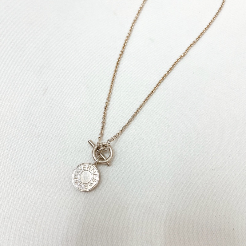 莉亞精品♡Hermes 銀牌項鍊 二手-3